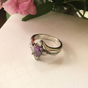 Genuine Amethyst and Cubic Zirconia 925 sterling silver ring – size 7